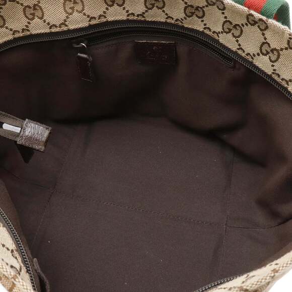 GUCCI GG Canvas Sherry Line Tote Bag, Handbag, Leather, Khaki Beige, Dark Bro... - Picture 7 of 10